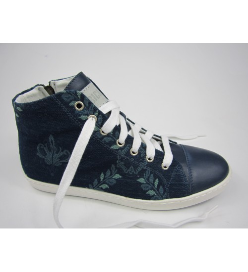 Deluxe handmade sneakers blue leather&exclusive fabric.